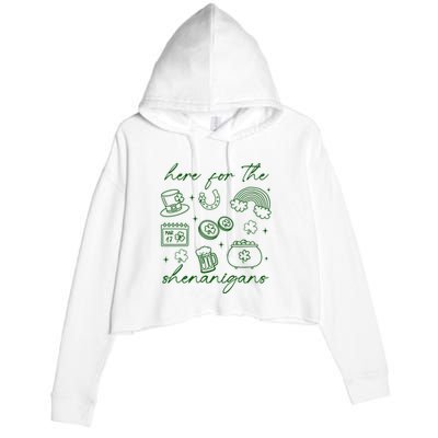 Here For The Shenanigans St Patricks Day Crop Fleece Hoodie