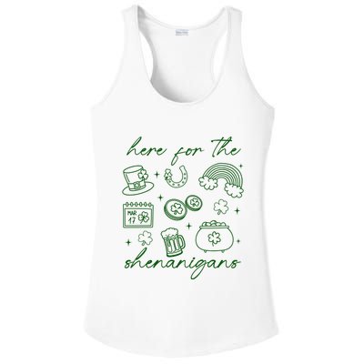 Here For The Shenanigans St Patricks Day Ladies PosiCharge Competitor Racerback Tank
