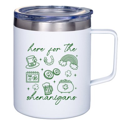 Here For The Shenanigans St Patricks Day 12oz Stainless Steel Coffee Mug