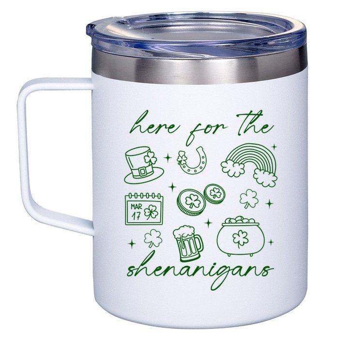 Here For The Shenanigans St Patricks Day 12oz Stainless Steel Coffee Mug