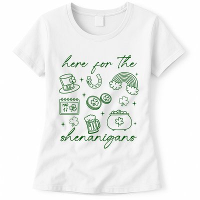 Here For The Shenanigans St Patricks Day Womens T-Shirt