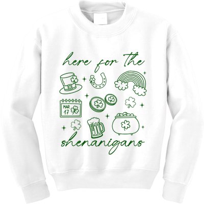 Here For The Shenanigans St Patricks Day Kids Sweatshirt