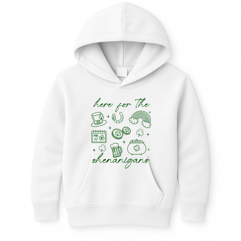 Here For The Shenanigans St Patricks Day Kids Hoodie