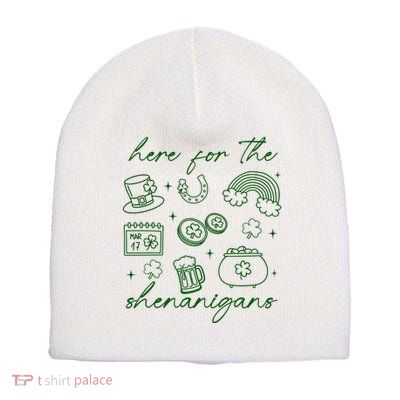 Here For The Shenanigans St Patricks Day Short Acrylic Beanie