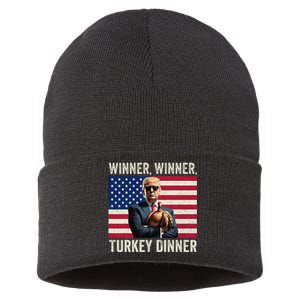 Humor Funny Trump Winner Winner Turkey Dinner Thanksgiving Sustainable Knit Beanie