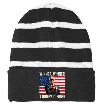 Humor Funny Trump Winner Winner Turkey Dinner Thanksgiving Striped Beanie with Solid Band