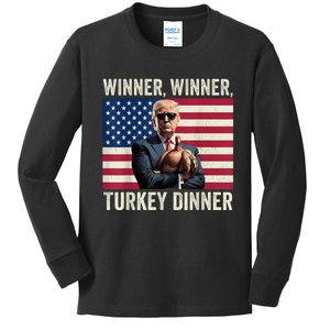 Humor Funny Trump Winner Winner Turkey Dinner Thanksgiving Kids Long Sleeve Shirt