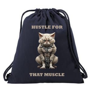 Hustle For That Muscle Cat Weightlifting Bodybuilding Gym Meaningful Gift Drawstring Bag