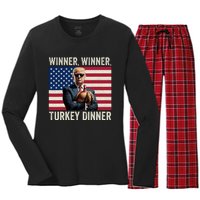 Humor Funny Trump Winner Winner Turkey Dinner Thanksgiving Women's Long Sleeve Flannel Pajama Set 