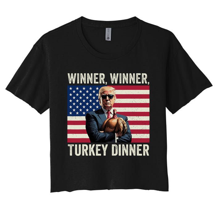 Humor Funny Trump Winner Winner Turkey Dinner Thanksgiving Women's Crop Top Tee