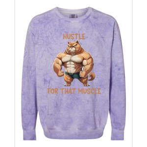 Hustle For That Muscle Cat Weightlifting Bodybuilding Gym Gift Colorblast Crewneck Sweatshirt