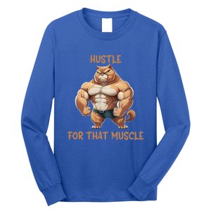 Hustle For That Muscle Cat Weightlifting Bodybuilding Gym Gift Long Sleeve Shirt