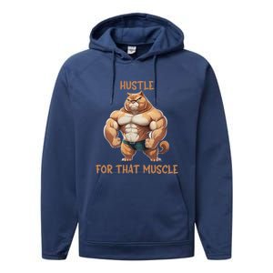 Hustle For That Muscle Cat Weightlifting Bodybuilding Gym Gift Performance Fleece Hoodie