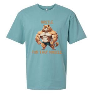 Hustle For That Muscle Cat Weightlifting Bodybuilding Gym Gift Sueded Cloud Jersey T-Shirt