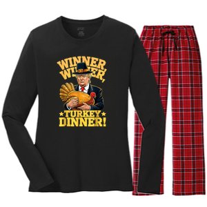 Humor Funny Trump Winner Winner Turkey Dinner Thanksgiving Women's Long Sleeve Flannel Pajama Set 