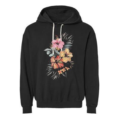 Hibiscus Flowers Tropical Floral Print Exotic Plant Design Garment-Dyed Fleece Hoodie