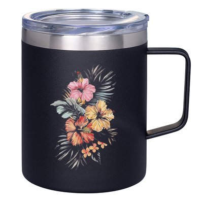 Hibiscus Flowers Tropical Floral Print Exotic Plant Design 12oz Stainless Steel Coffee Mug