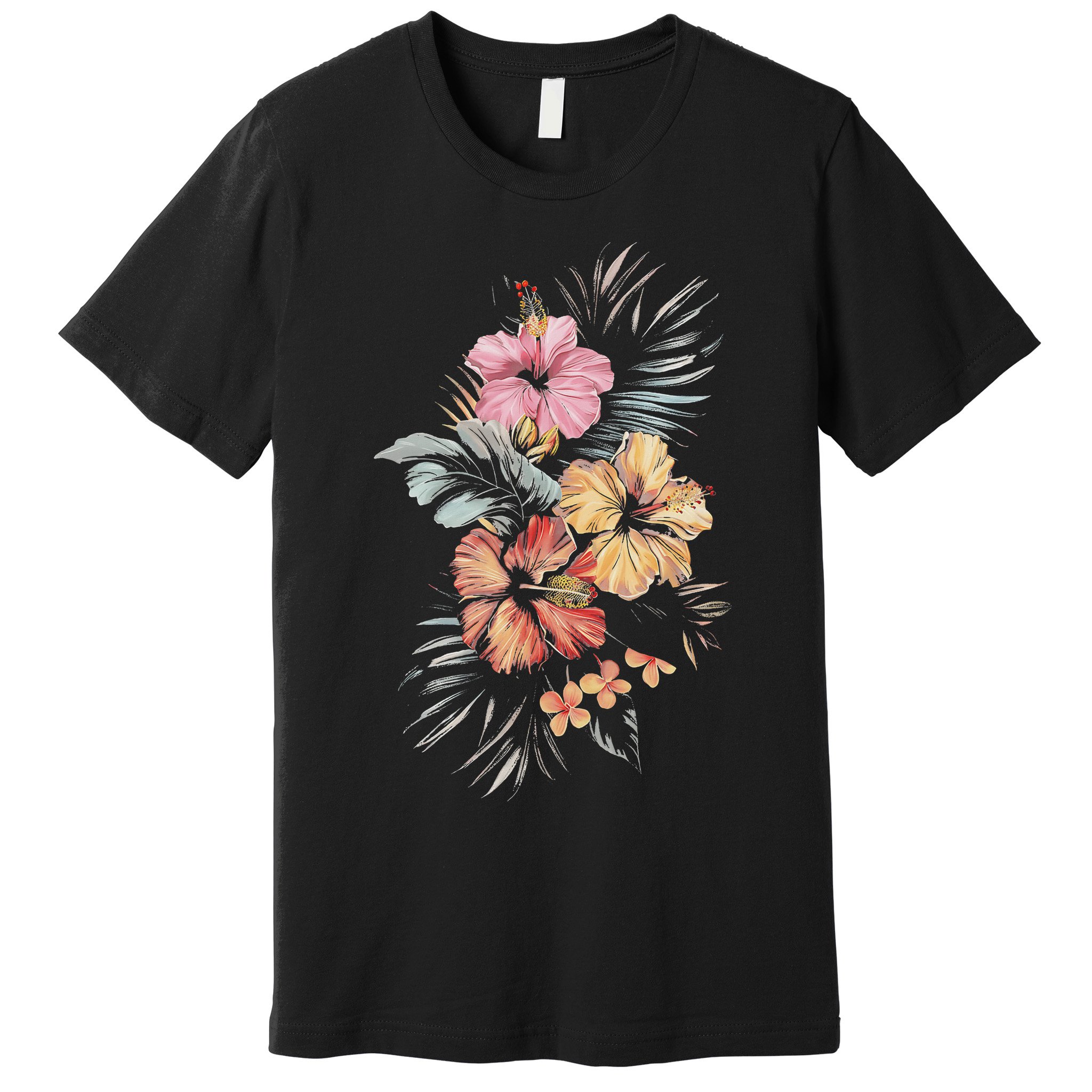 Hibiscus Flowers Tropical Floral Print Exotic Plant Design Premium T-Shirt