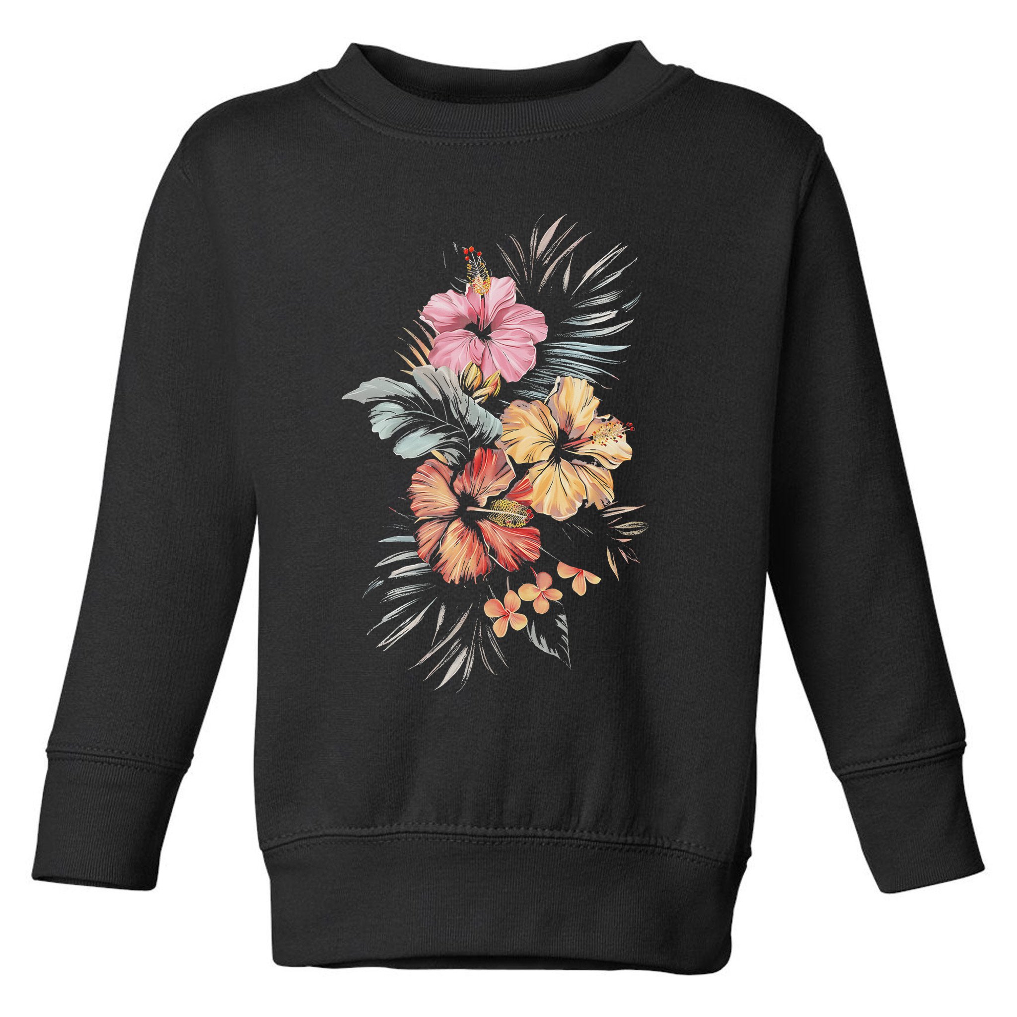 Hibiscus Flowers Tropical Floral Print Exotic Plant Design Toddler Sweatshirt