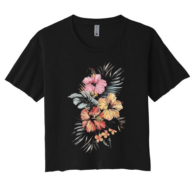 Hibiscus Flowers Tropical Floral Print Exotic Plant Design Crop Top
