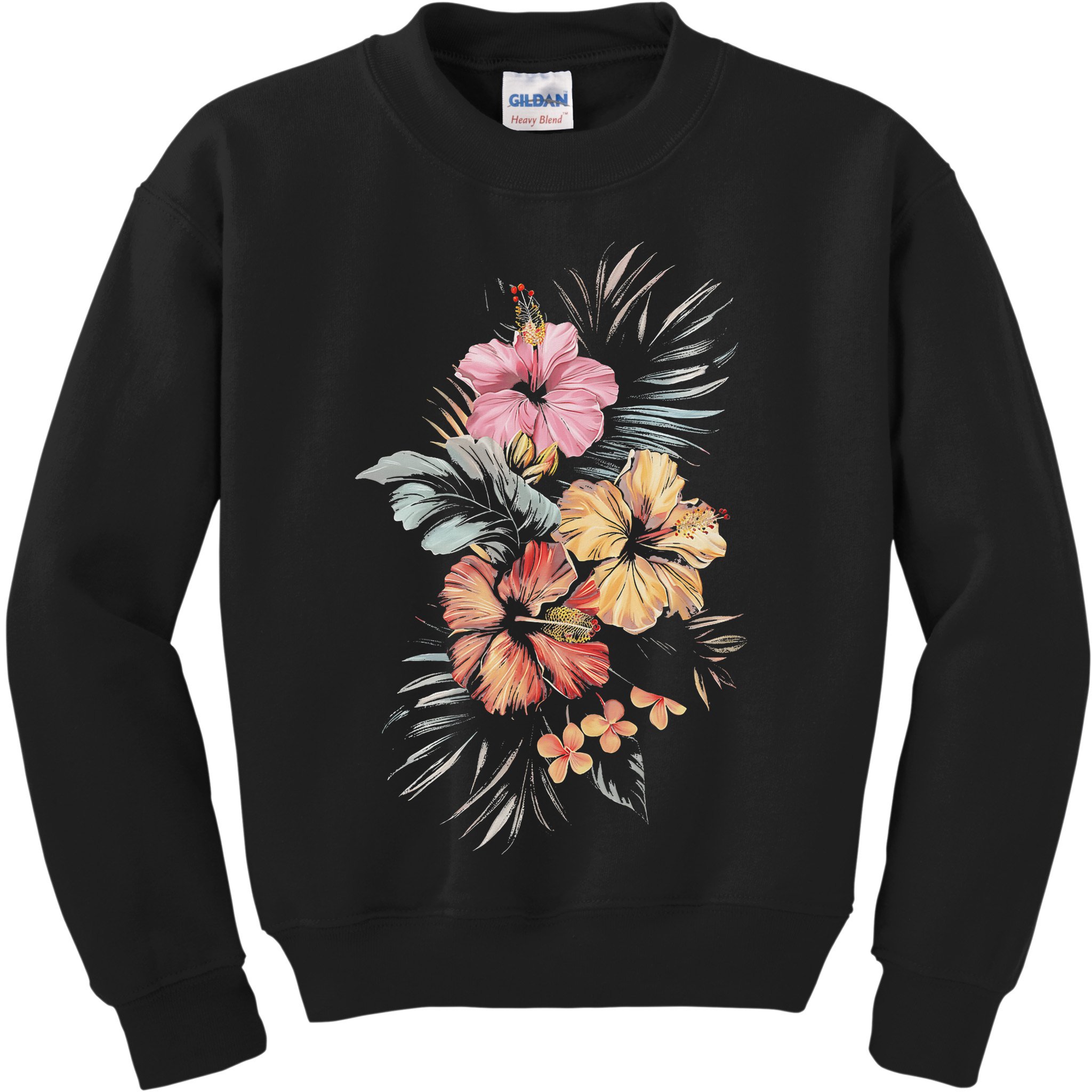 Hibiscus Flowers Tropical Floral Print Exotic Plant Design Kids Sweatshirt