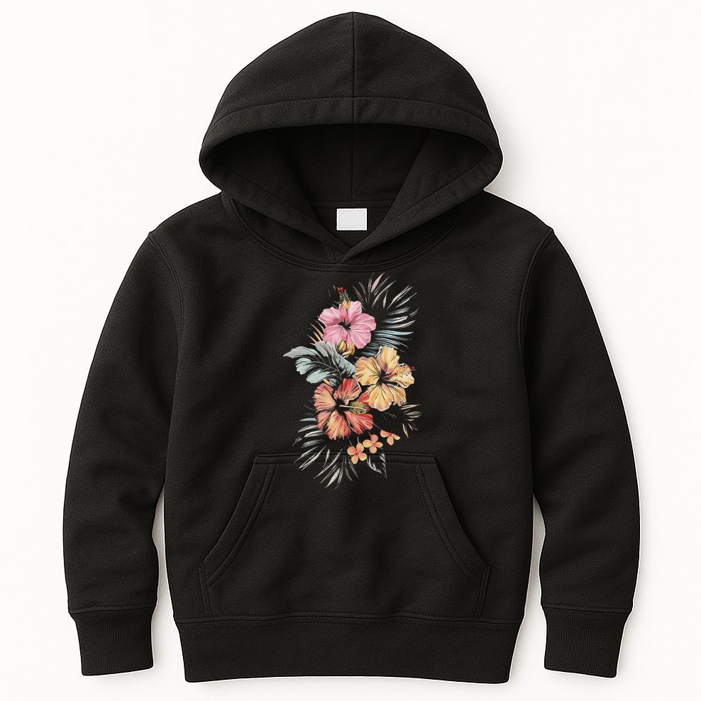 Hibiscus Flowers Tropical Floral Print Exotic Plant Design Kids Hoodie