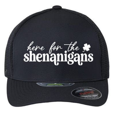 Here For The Shenanigans St Patricks Day Shamrock Flexfit Unipanel Trucker Cap