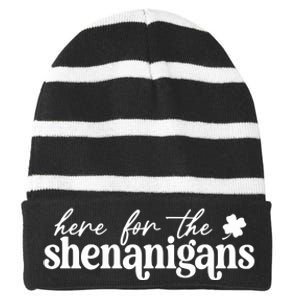 Here For The Shenanigans St Patricks Day Shamrock Striped Beanie with Solid Band