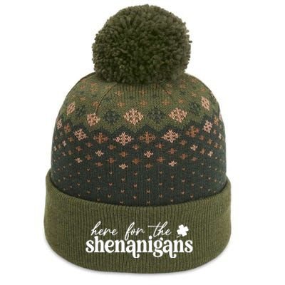 Here For The Shenanigans St Patricks Day Shamrock The Baniff Cuffed Pom Beanie