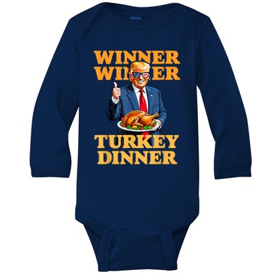 Humor Funny Trump Winner Winner Turkey Dinner Thanksgiving Baby Long Sleeve Bodysuit