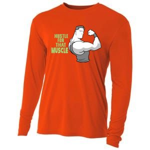 Hustle For That Muscle Gym And Workout Design For Gymgiftgoers Gift Cooling Performance Long Sleeve Crew