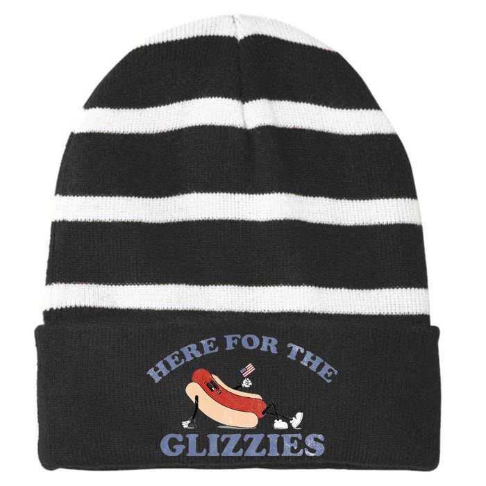 Here For The Glizzies 4th Of July Striped Beanie with Solid Band