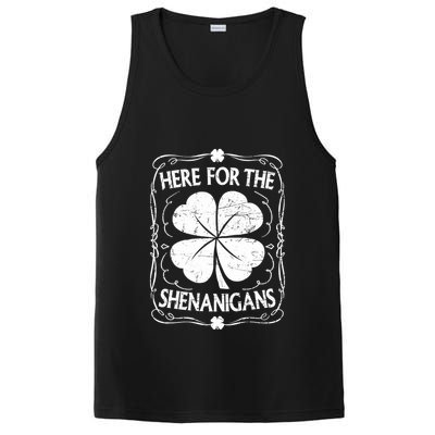Here For The Shenanigans Happy St Patricks Day Shamrock Gift PosiCharge Competitor Tank