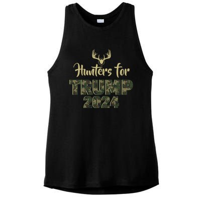 Hunters For Trump 2024 President Camouflage Deer Elk Antlers Gift Ladies PosiCharge Tri-Blend Wicking Tank