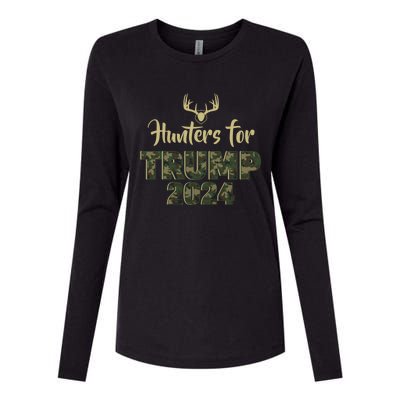 Hunters For Trump 2024 President Camouflage Deer Elk Antlers Gift Womens Cotton Relaxed Long Sleeve T-Shirt