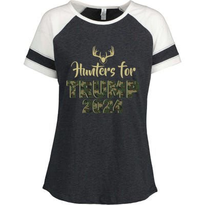 Hunters For Trump 2024 President Camouflage Deer Elk Antlers Gift Enza Ladies Jersey Colorblock Tee