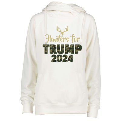 Hunters For Trump 2024 President Camouflage Deer Elk Antlers Gift Womens Funnel Neck Pullover Hood