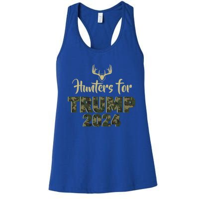 Hunters For Trump 2024 President Camouflage Deer Elk Antlers Gift Women's Racerback Tank