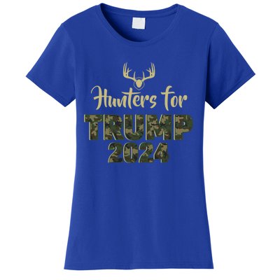 Hunters For Trump 2024 President Camouflage Deer Elk Antlers Gift Women's T-Shirt