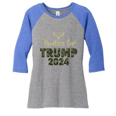 Hunters For Trump 2024 President Camouflage Deer Elk Antlers Gift Women's Tri-Blend 3/4-Sleeve Raglan Shirt