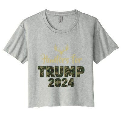 Hunters For Trump 2024 President Camouflage Deer Elk Antlers Gift Women's Crop Top Tee