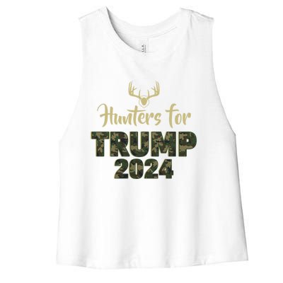 Hunters For Trump 2024 President Camouflage Deer Elk Antlers Gift Women's Racerback Cropped Tank