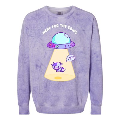 Here For The Cows Moo Alien Space Ship Stars Galaxy Funny Funny Gift Colorblast Crewneck Sweatshirt