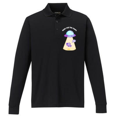 Here For The Cows Moo Alien Space Ship Stars Galaxy Funny Funny Gift Performance Long Sleeve Polo