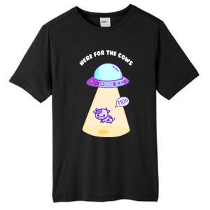 Here For The Cows Moo Alien Space Ship Stars Galaxy Funny Funny Gift Tall Fusion ChromaSoft Performance T-Shirt