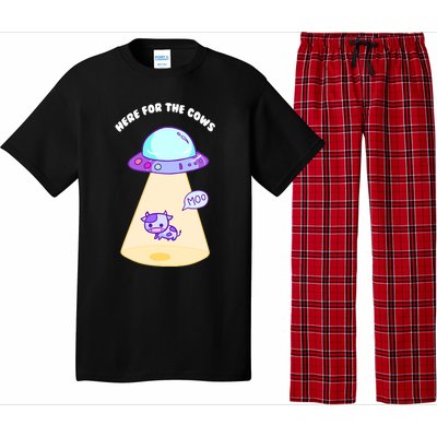 Here For The Cows Moo Alien Space Ship Stars Galaxy Funny Funny Gift Pajama Set