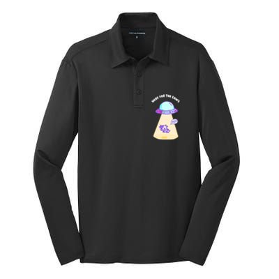 Here For The Cows Moo Alien Space Ship Stars Galaxy Funny Funny Gift Silk Touch Performance Long Sleeve Polo