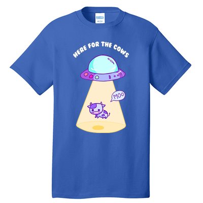 Here For The Cows Moo Alien Space Ship Stars Galaxy Funny Funny Gift Tall T-Shirt