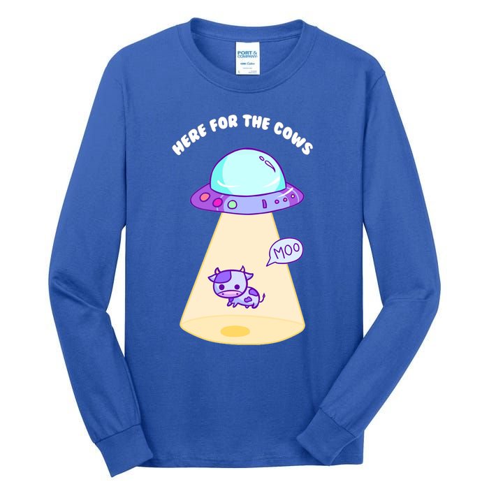 Here For The Cows Moo Alien Space Ship Stars Galaxy Funny Funny Gift Tall Long Sleeve T-Shirt