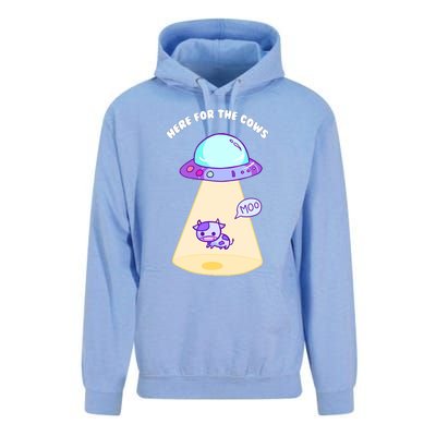 Here For The Cows Moo Alien Space Ship Stars Galaxy Funny Funny Gift Unisex Surf Hoodie